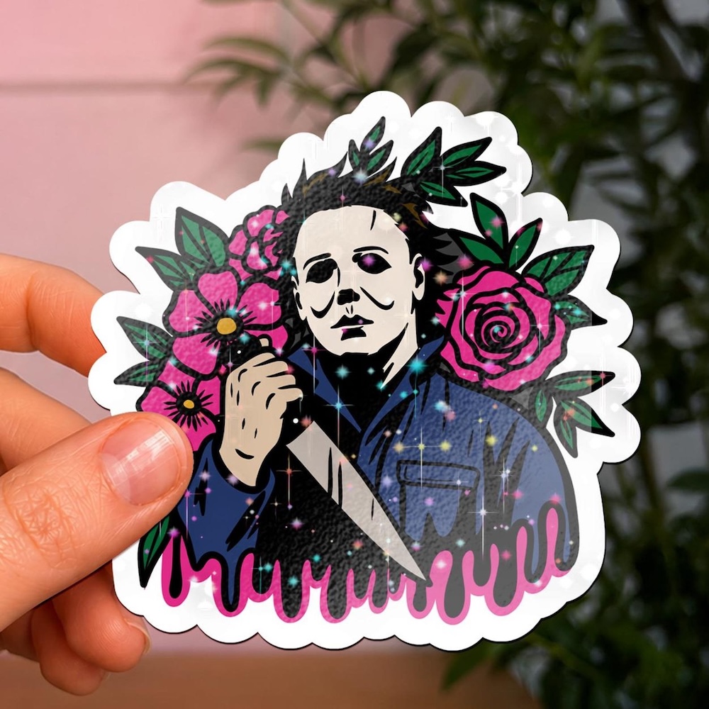 Floral Michael Myers Halloween Glitter Sticker