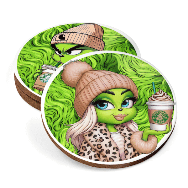 Milennial Grinch and Grinchette Drink Coasters - Image 2