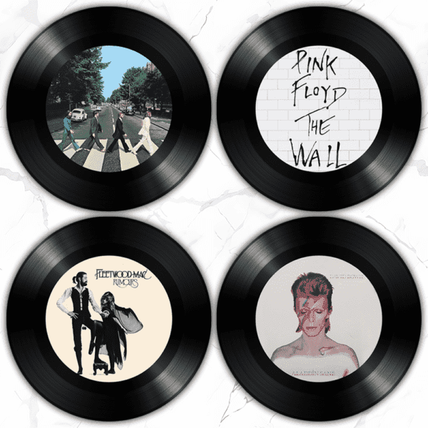 Pink Floyd, Bob Marley, Fleetwood Mac, The Beatles Vinyl Record Coasters