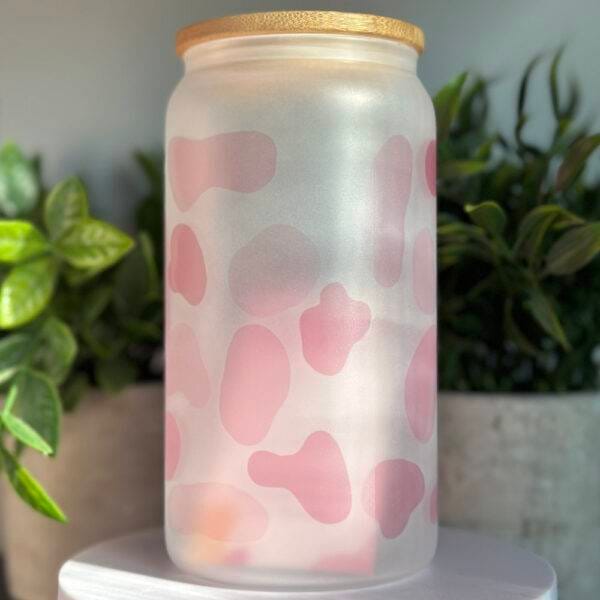 Pink Baby Cow Print Frosted Glass Cup - Image 3