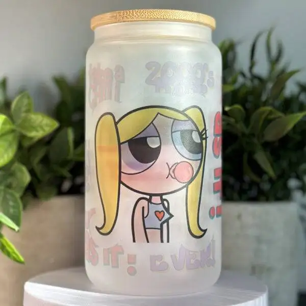Bubbles Powerpuff Girls Y2K Frosted Glass Cup