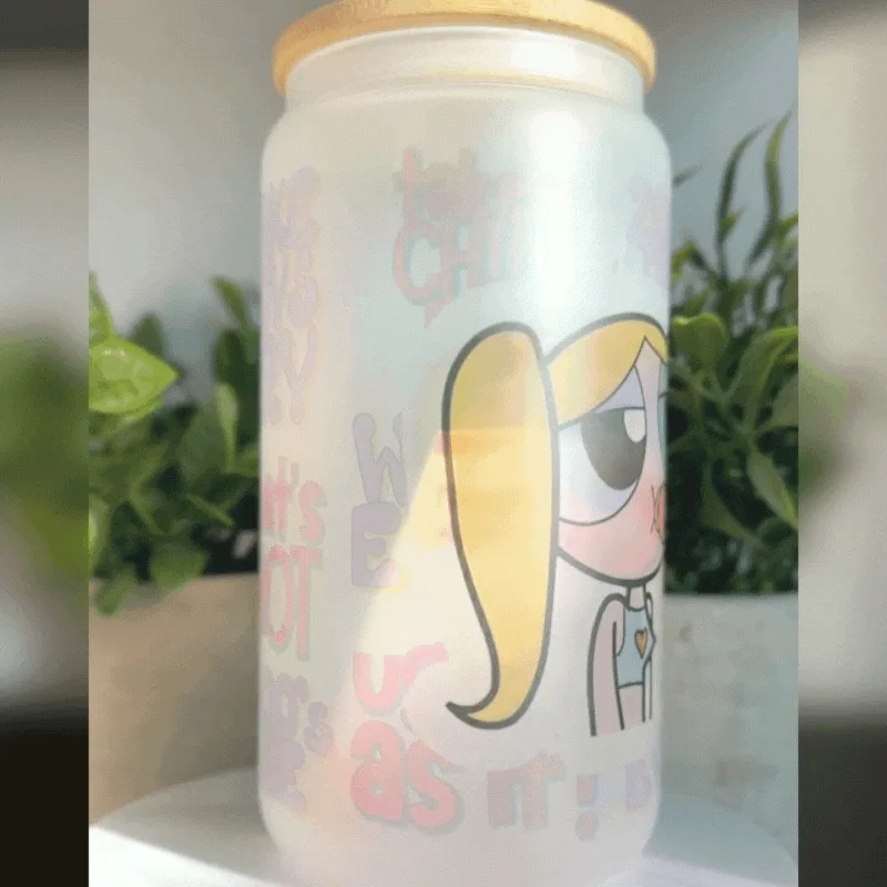 Bubbles Powerpuff Girls Y2K Frosted Glass Cup - Image 2