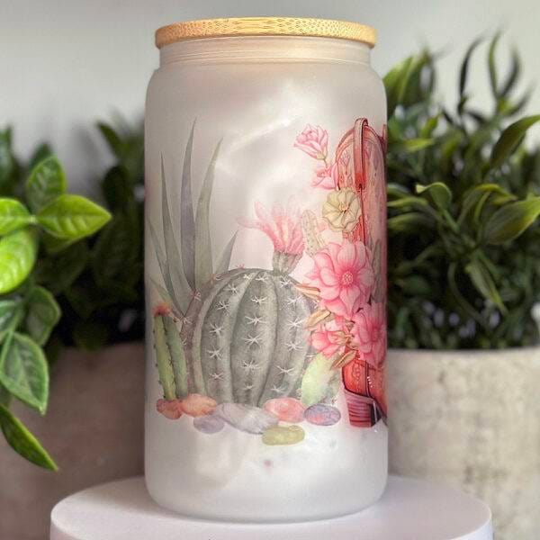 Pink Desert Cowgirl Frosted Glass Cup - Image 4