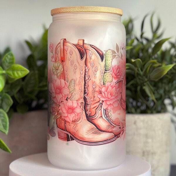 Pink Desert Cowgirl Frosted Glass Cup - Image 3