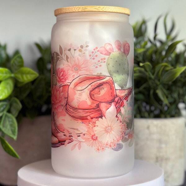 Pink Desert Cowgirl Frosted Glass Cup