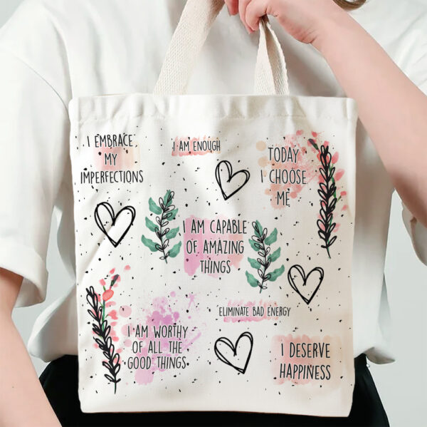 Self Love Inspirational Boho Mini Canvas Tote Bag - Image 3