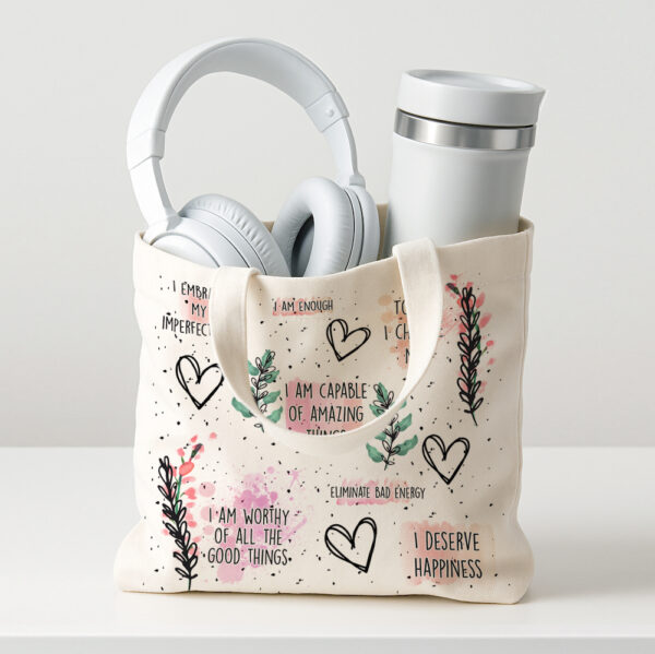 Self Love Inspirational Boho Mini Canvas Tote Bag - Image 2