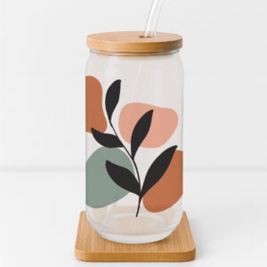 Boho Leaves Frosted Glass Cup