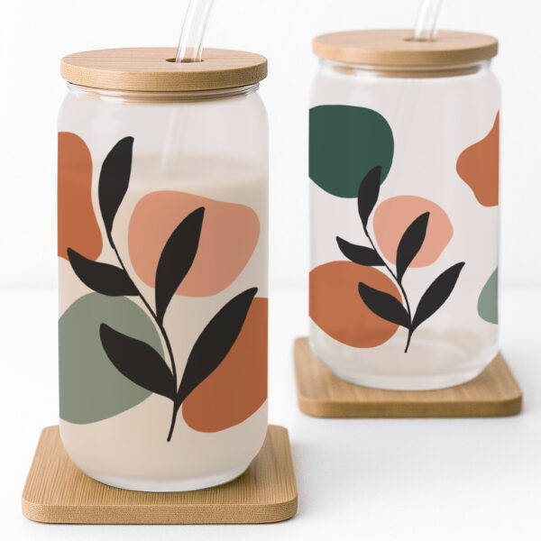 Boho Leaves Frosted Glass Cup - Image 4