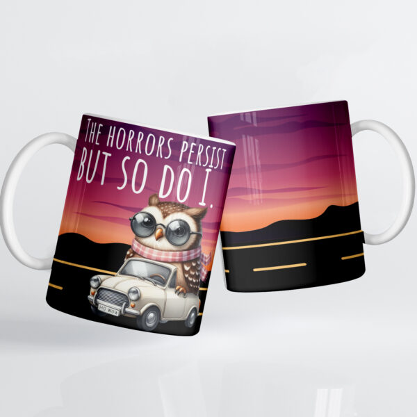 'The Horrors Persist' Owl Ceramic Mug - Image 3