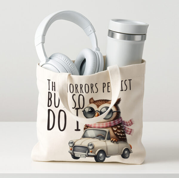 'The Horrors Persist' Owl Mini Canvas Tote Bag - Image 2
