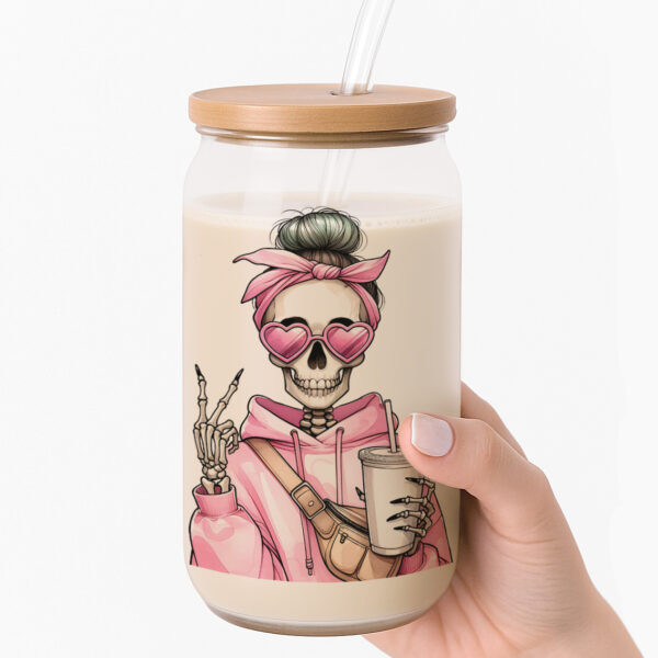 'Hot Mess Express' Skeleton Frosted Glass Cup - Image 3