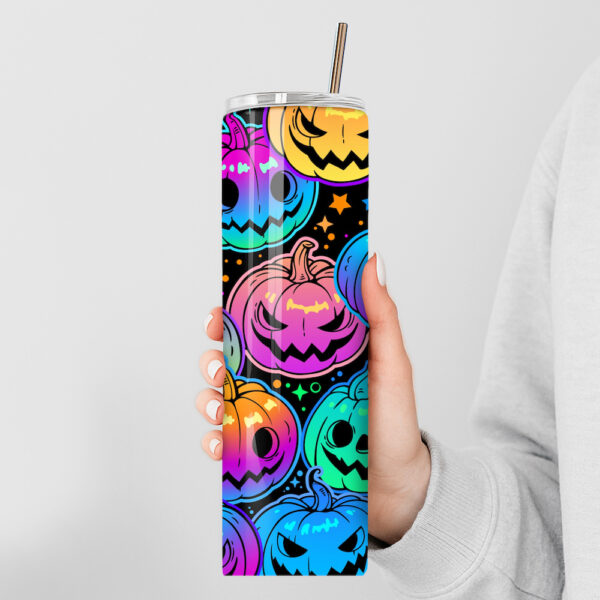 Cute Neon Pumpkins Stainless Steel Tumbler - Image 3