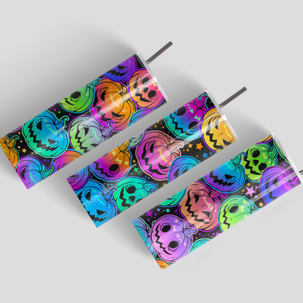 Cute Neon Pumpkins Stainless Steel Tumbler - Image 4