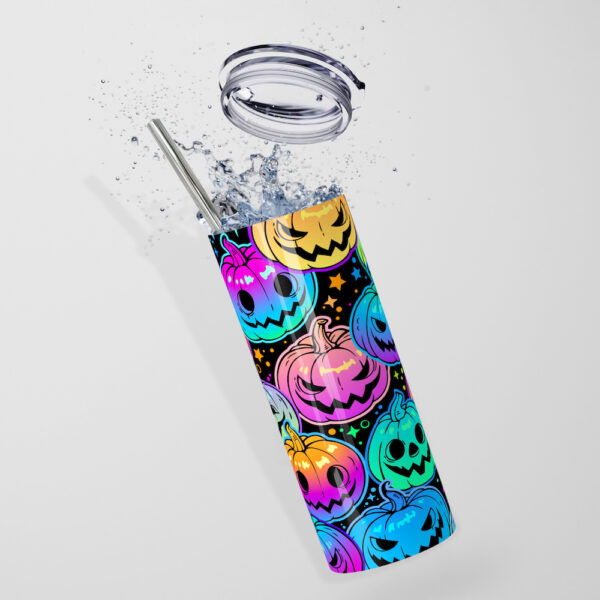 Cute Neon Pumpkins Stainless Steel Tumbler - Image 5