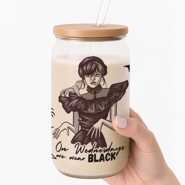 'On Wednesdays We Wear Black' Glass Can Cup - Image 4