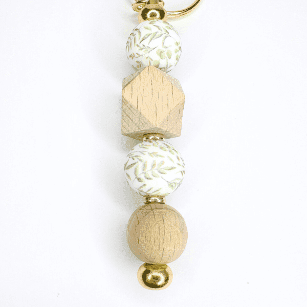Floral and Wood Boho Beaded Keychain