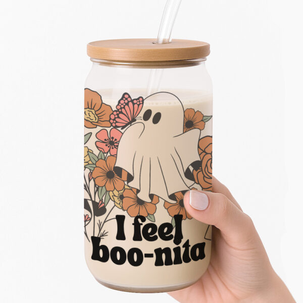'I Feel Boo-nita' Floral Ghosts 16oz Glass Cup - Image 3