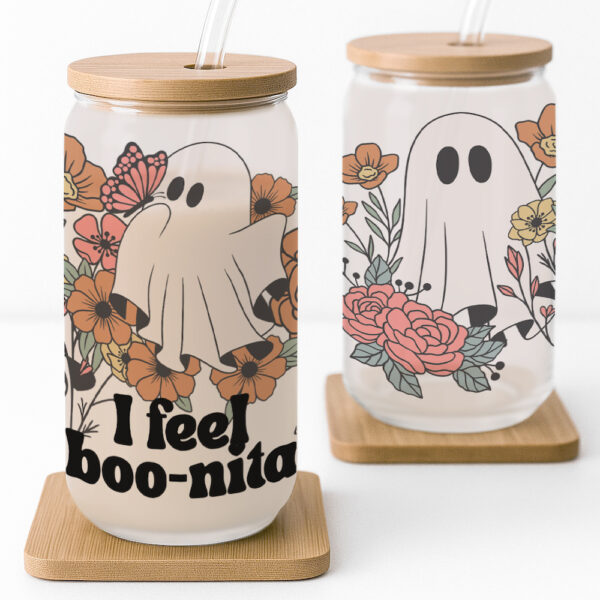 'I Feel Boo-nita' Floral Ghosts 16oz Glass Cup - Image 4