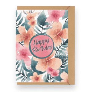 Floral Watercolour Style Happy Birthday Card