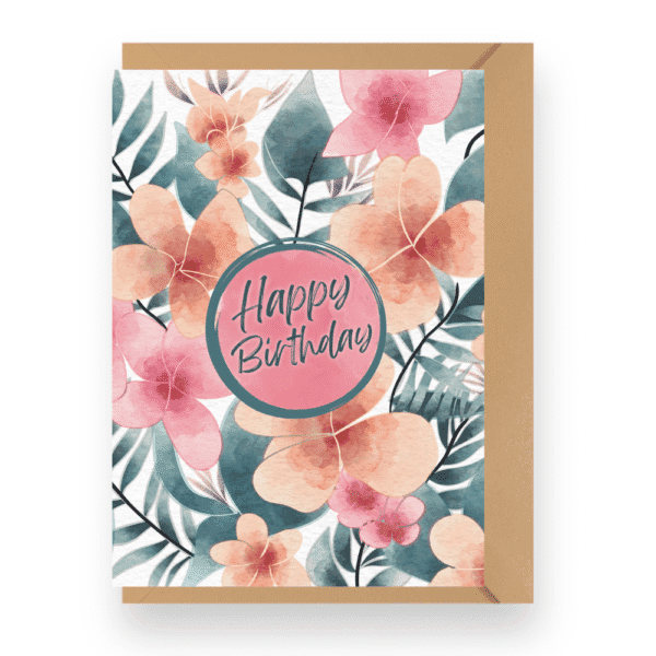 Floral Watercolour Style Happy Birthday Card