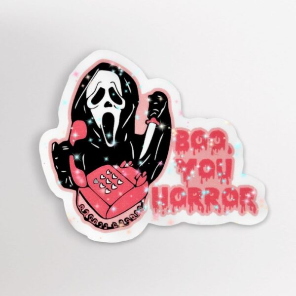 Ghostface "Boo, You Horror" Halloween Glitter Sticker