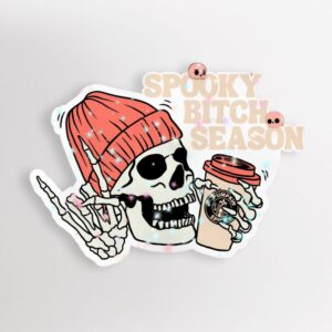 Skeleton Spooky Bitch Season Halloween Glitter Sticker