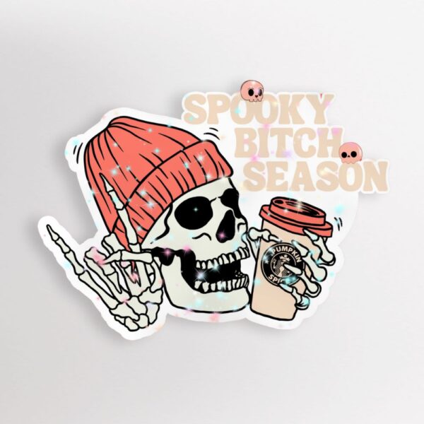 Skeleton Spooky Bitch Season Halloween Glitter Sticker