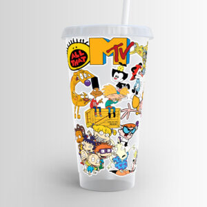90s Kid Characters Plastic Cold Cup