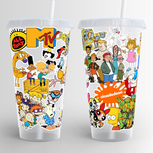 90s Kid Characters Plastic Cold Cup - Image 3