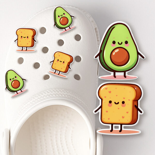 Kawaii Avocado and Toast Shoe Charms Set