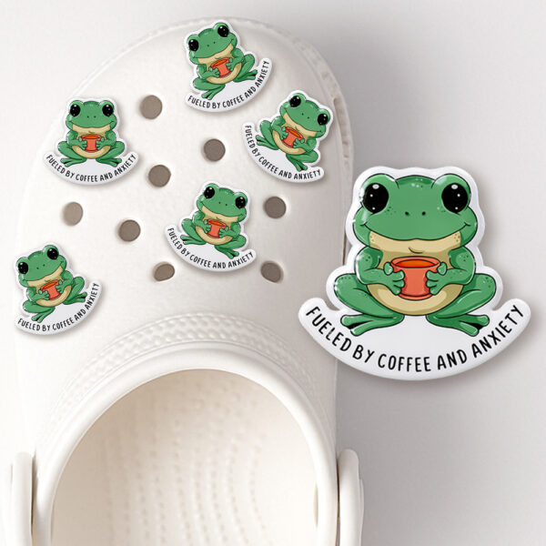 Anxious Frog Fuelled by Coffee Shoe Charm