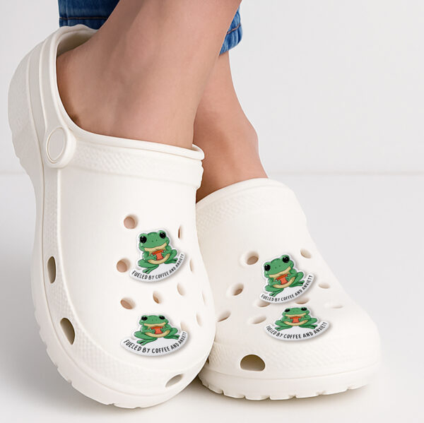 Anxious Frog Fuelled by Coffee Shoe Charm - Image 2