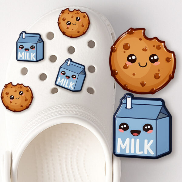 Kawaii Milk and Cookies Shoe Charms Set