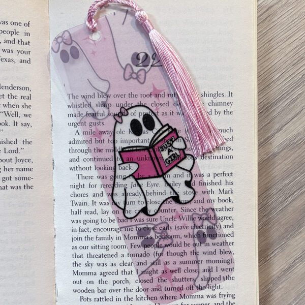 'Just A Girl' Cute Ghost Reader Transparent Bookmark - Image 3