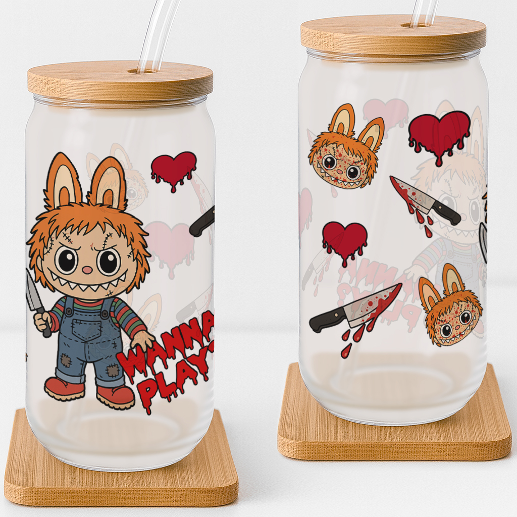 Labubu Horror Doll Halloween Frosted Glass Cup