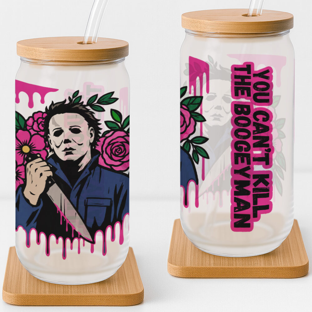 Floral Boogeyman Horror-Inspired Halloween Frosted Glass Cup