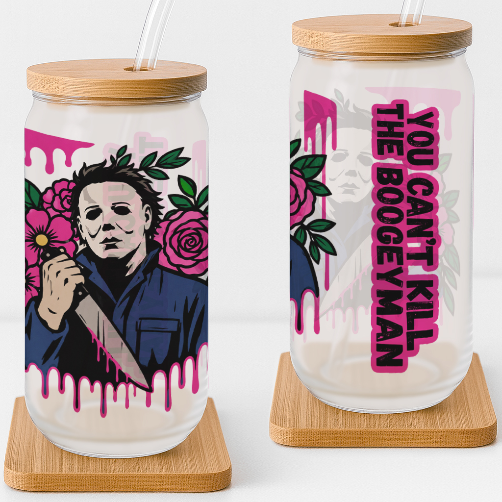 Floral Boogeyman Horror-Inspired Halloween Frosted Glass Cup