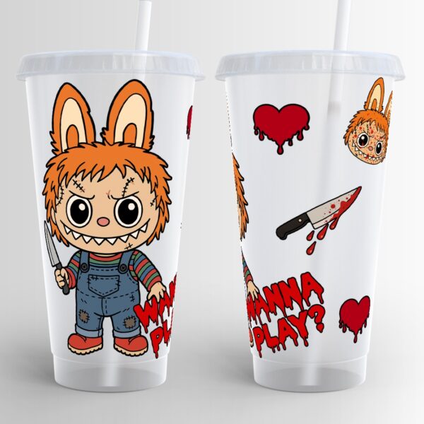 Labubu Horror Doll Halloween Plastic Cold Cup - Image 3