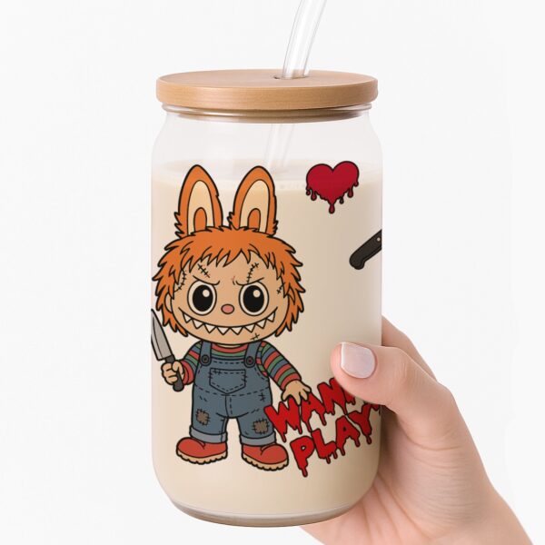 Labubu Horror Doll Halloween Frosted Glass Cup - Image 4