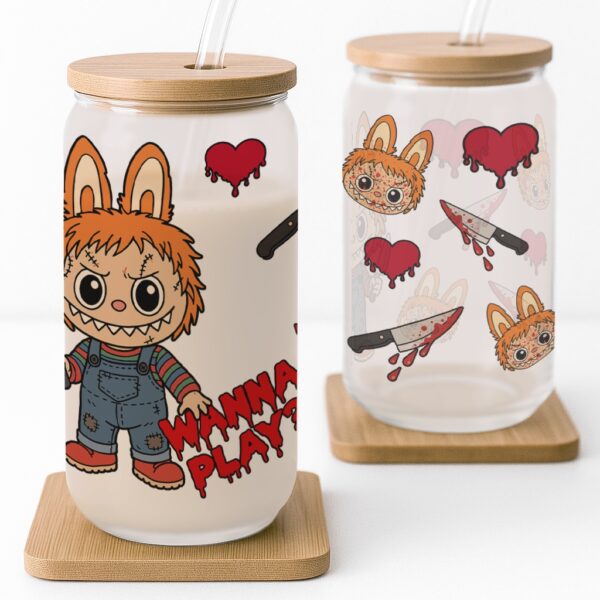 Labubu Horror Doll Halloween Frosted Glass Cup - Image 3