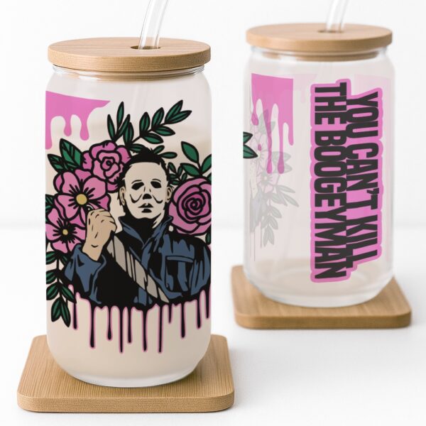 Floral Boogeyman Horror-Inspired Halloween Frosted Glass Cup - Image 3