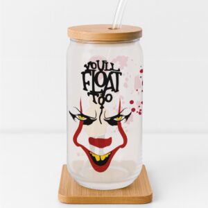 You’ll Float Too Creepy Clown Halloween Frosted Glass Cup