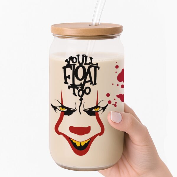 You’ll Float Too Creepy Clown Halloween Frosted Glass Cup - Image 4