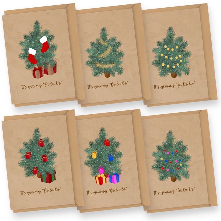 'It's Giving Fa La La' Trees Christmas Holiday Cards Set of 6