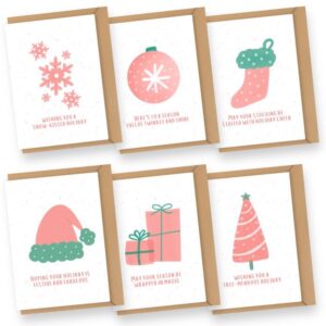 Soft & Sweet Pink Christmas Holiday Cards Set of 6