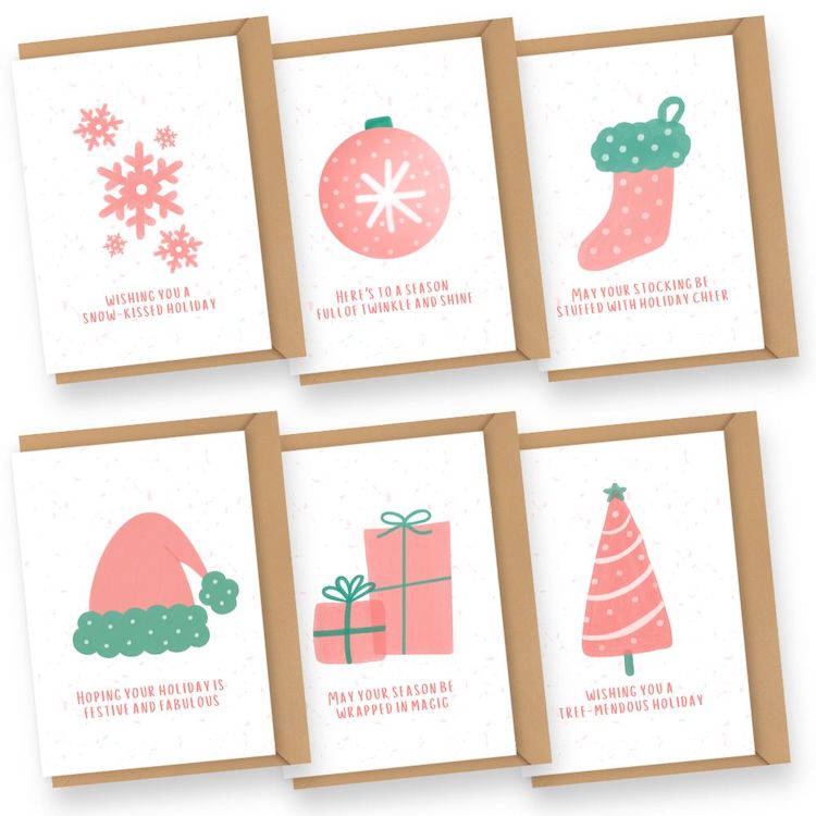 Soft & Sweet Pink Christmas Holiday Cards Set of 6