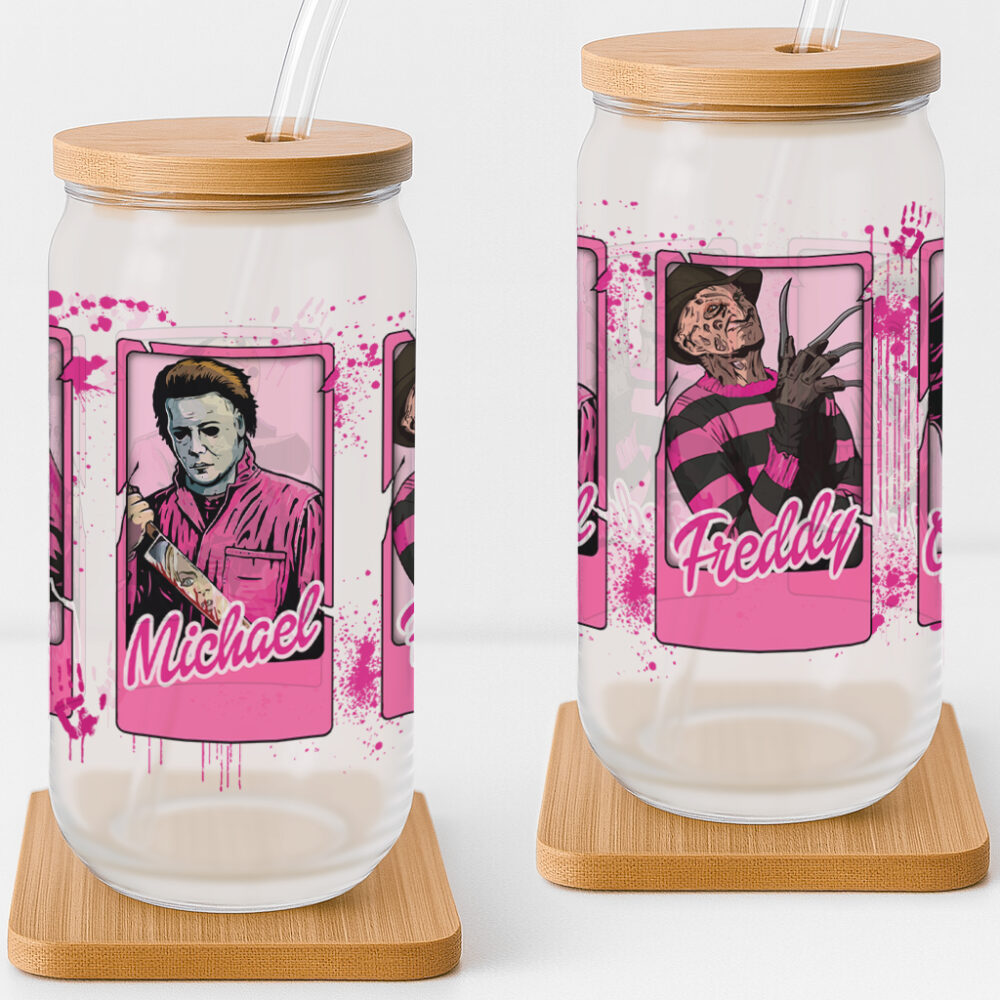 Girly Pop Halloween Serial Killers Frosted Glass Cup